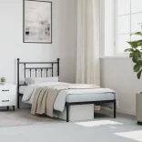 fekete fém ágykeret fejtámlával 80 x 200 cm
