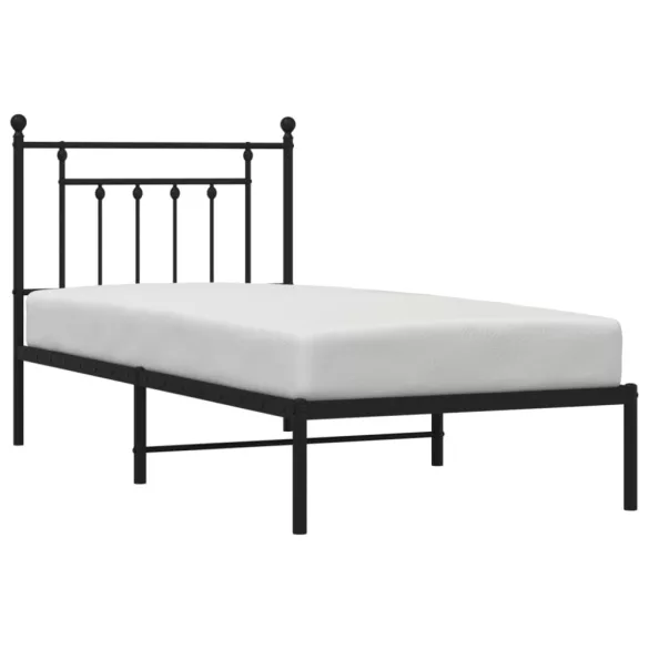 fekete fém ágykeret fejtámlával 80 x 200 cm