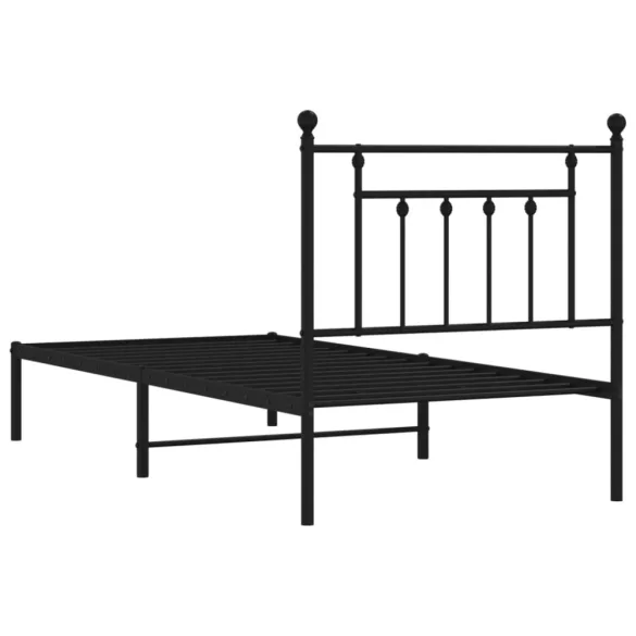 fekete fém ágykeret fejtámlával 80 x 200 cm