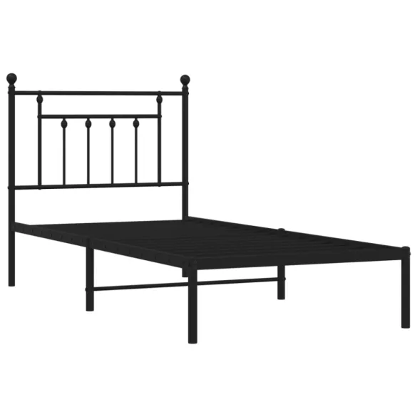 fekete fém ágykeret fejtámlával 90 x 190 cm