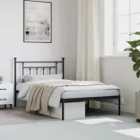 fekete fém ágykeret fejtámlával 100 x 200 cm