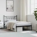 fekete fém ágykeret fejtámlával 107 x 203 cm