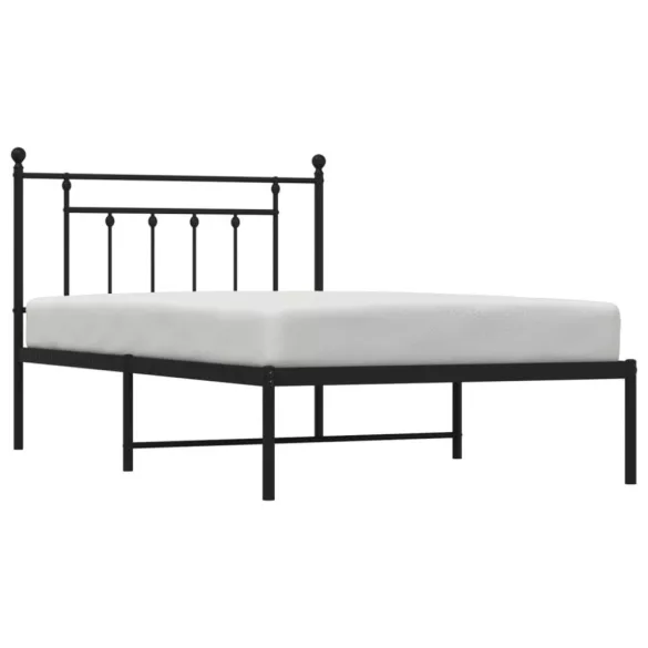 fekete fém ágykeret fejtámlával 107 x 203 cm