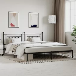 fekete fém ágykeret fejtámlával 200 x 200 cm