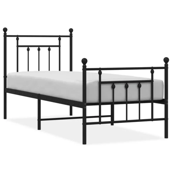 fekete fém ágykeret fej- és lábtámlával 75 x 190 cm
