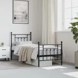 fekete fém ágykeret fej- és lábtámlával 75 x 190 cm