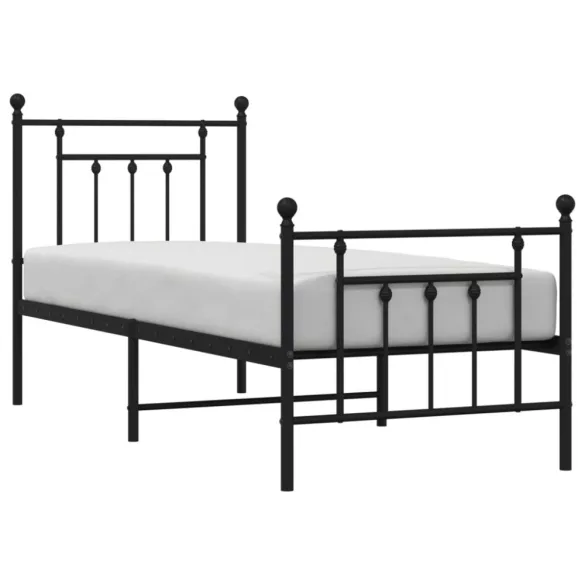 fekete fém ágykeret fej- és lábtámlával 75 x 190 cm