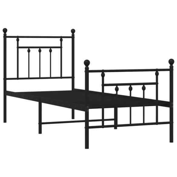 fekete fém ágykeret fej- és lábtámlával 75 x 190 cm