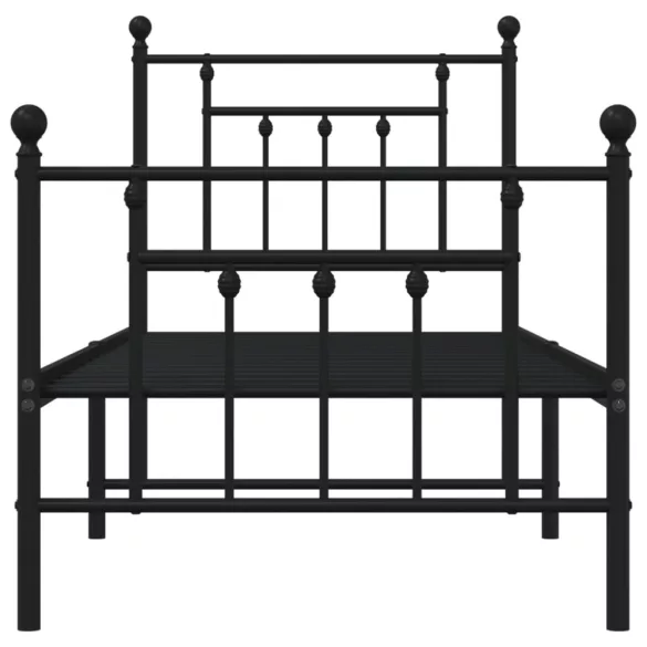 fekete fém ágykeret fej- és lábtámlával 75 x 190 cm