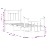 fekete fém ágykeret fej- és lábtámlával 75 x 190 cm