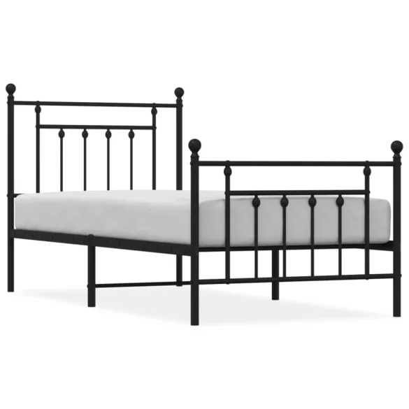 fekete fém ágykeret fej- és lábtámlával 80 x 200 cm