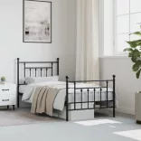 fekete fém ágykeret fej- és lábtámlával 90 x 190 cm