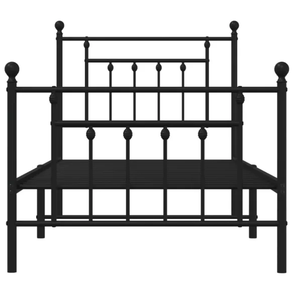 fekete fém ágykeret fej- és lábtámlával 90 x 190 cm