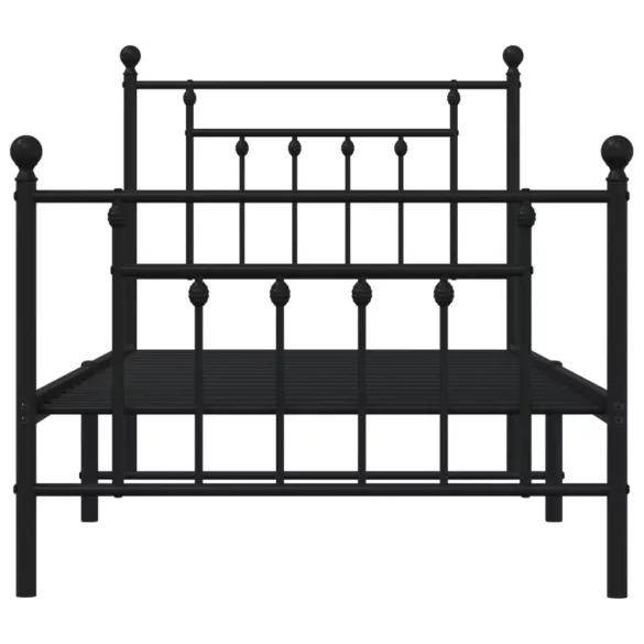 fekete fém ágykeret fej- és lábtámlával 90 x 200 cm