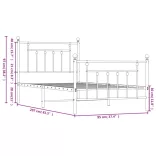 fekete fém ágykeret fej- és lábtámlával 90 x 200 cm