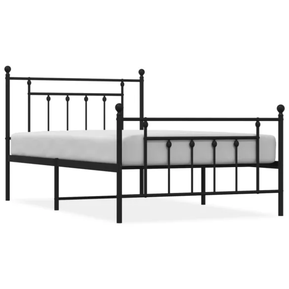 fekete fém ágykeret fej- és lábtámlával 107 x 203 cm