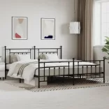 fekete fém ágykeret fej- és lábtámlával 200 x 200 cm