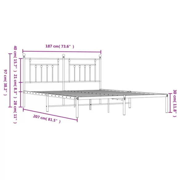 fehér fém ágykeret fejtámlával 180 x 200 cm