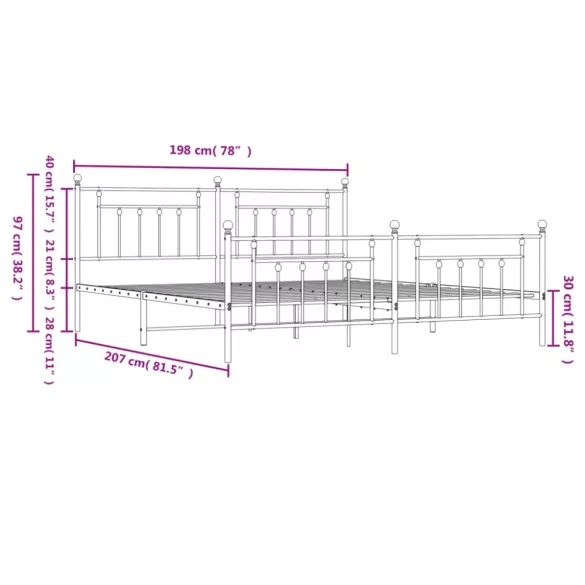 fehér fém ágykeret fej- és lábtámlával 193 x 203 cm