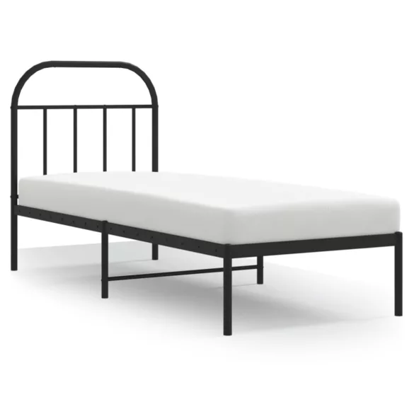 fekete fém ágykeret fejtámlával 75 x 190 cm