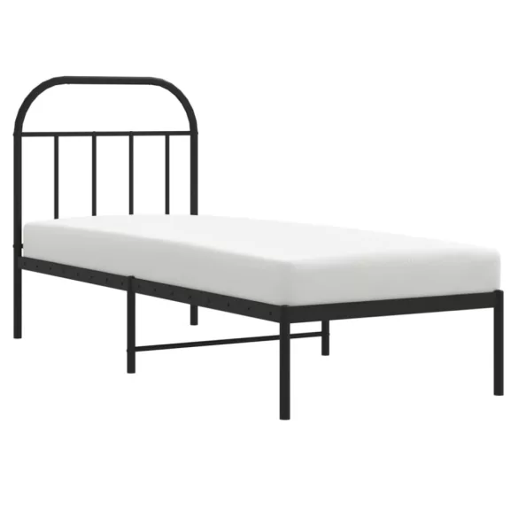 fekete fém ágykeret fejtámlával 75 x 190 cm