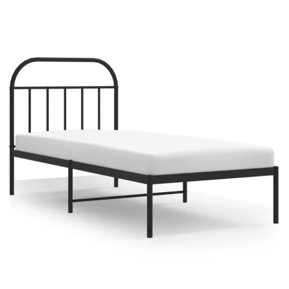 fekete fém ágykeret fejtámlával 80 x 200 cm