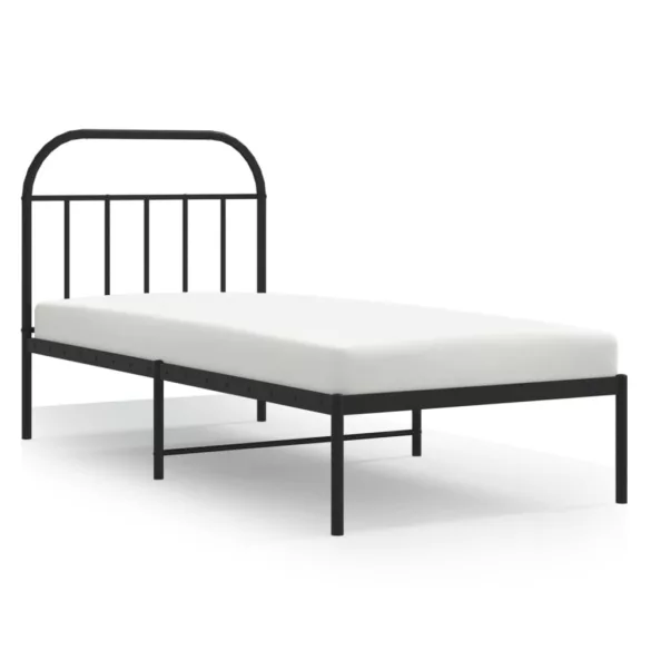 fekete fém ágykeret fejtámlával 90 x 190 cm