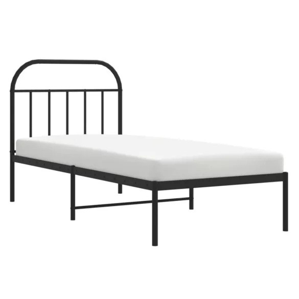 fekete fém ágykeret fejtámlával 90 x 190 cm
