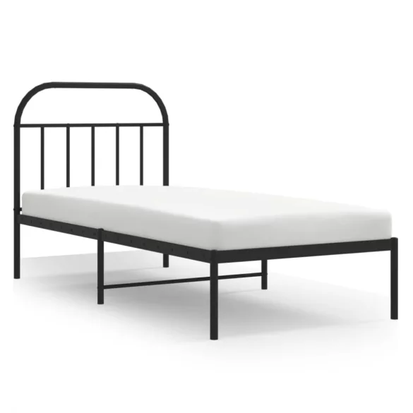 fekete fém ágykeret fejtámlával 90 x 200 cm