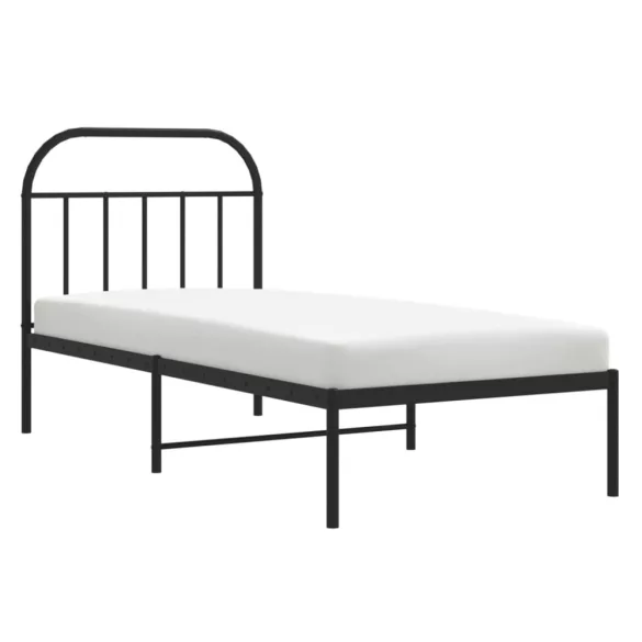 fekete fém ágykeret fejtámlával 90 x 200 cm