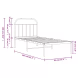 fekete fém ágykeret fejtámlával 90 x 200 cm