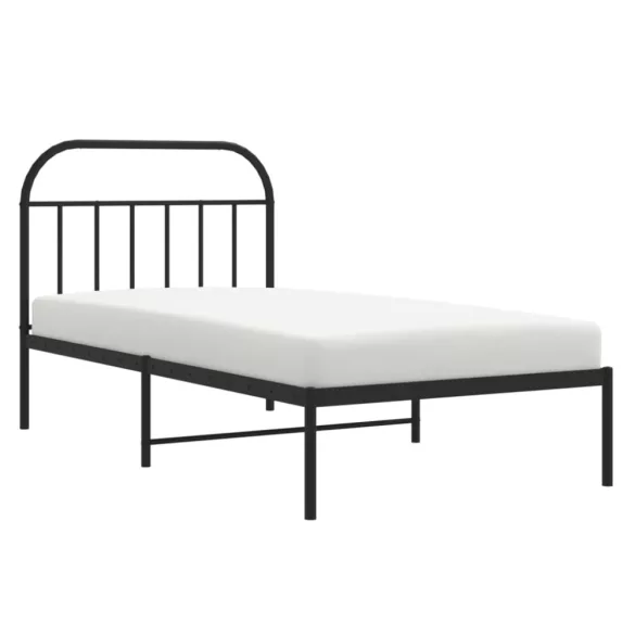 fekete fém ágykeret fejtámlával 107 x 203 cm