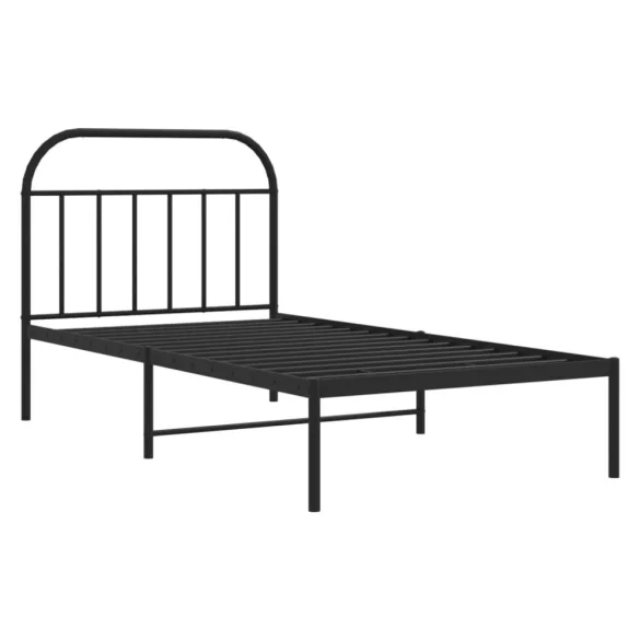 fekete fém ágykeret fejtámlával 107 x 203 cm