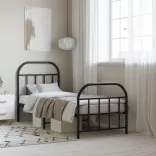 fekete fém ágykeret fej- és lábtámlával 75 x 190 cm