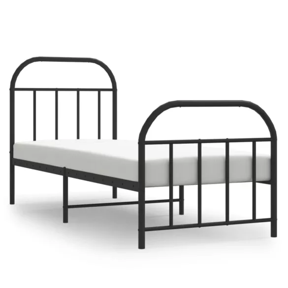 fekete fém ágykeret fej- és lábtámlával 75 x 190 cm