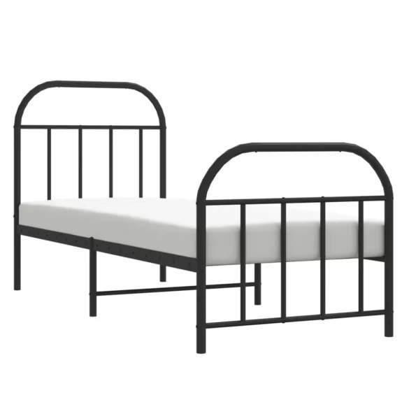 fekete fém ágykeret fej- és lábtámlával 75 x 190 cm