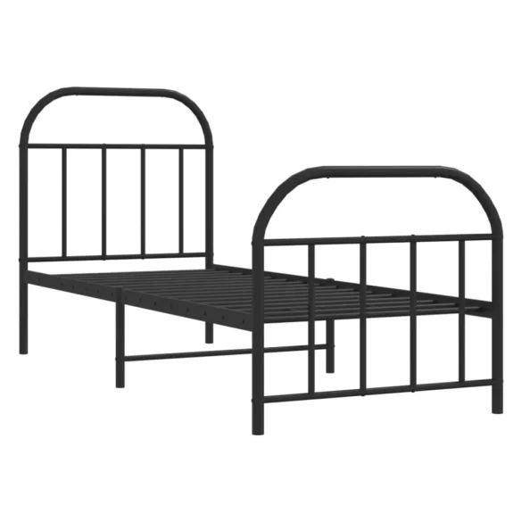 fekete fém ágykeret fej- és lábtámlával 75 x 190 cm