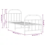 fekete fém ágykeret fej- és lábtámlával 75 x 190 cm