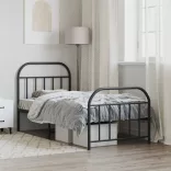 fekete fém ágykeret fej- és lábtámlával 90 x 190 cm