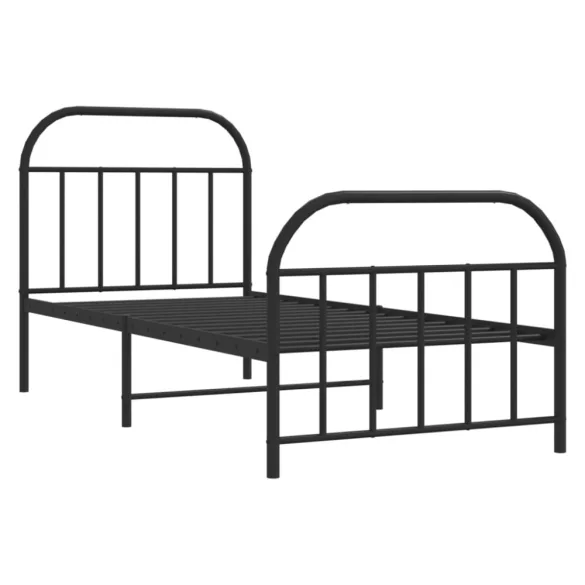 fekete fém ágykeret fej- és lábtámlával 90 x 190 cm