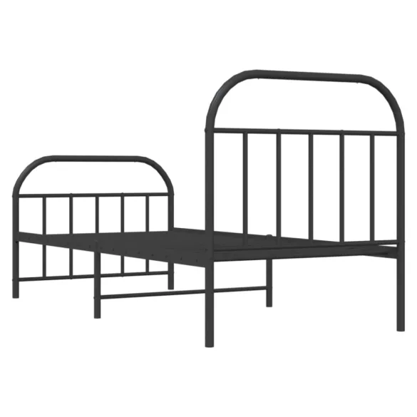 fekete fém ágykeret fej- és lábtámlával 90 x 190 cm