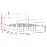 fekete fém ágykeret matrac nélkül lábtartóval 160 x 200 cm