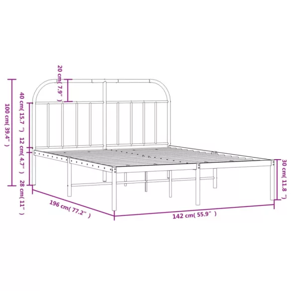 fehér fém ágykeret fejtámlával 135 x 190 cm