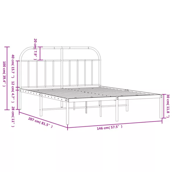 fehér fém ágykeret fejtámlával 140 x 200 cm