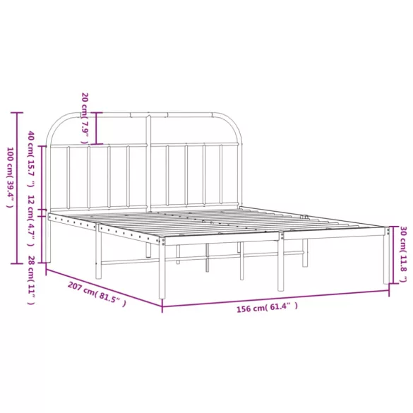 fehér fém ágykeret fejtámlával 150 x 200 cm