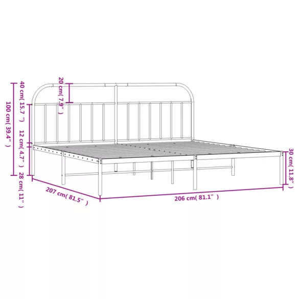 fehér fém ágykeret fejtámlával 200 x 200 cm