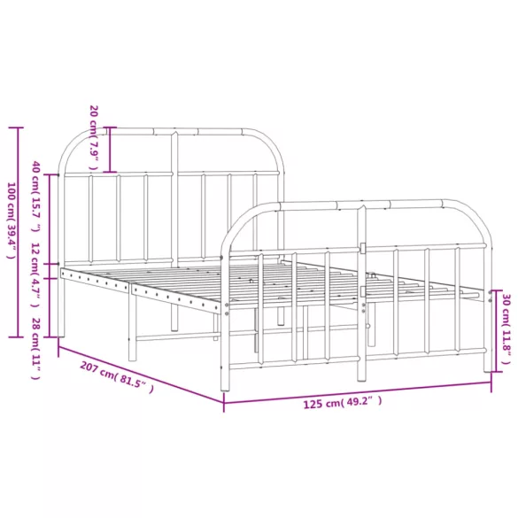 fehér fém ágykeret fej- és lábtámlával 120x200 cm