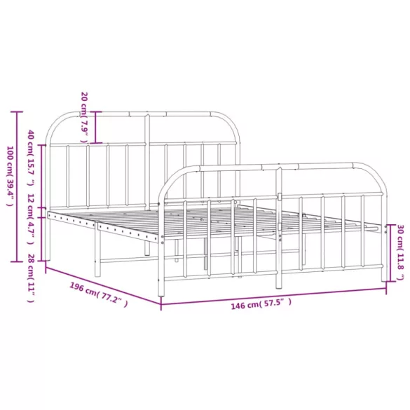fehér fém ágykeret fej- és lábtámlával 140 x 190 cm