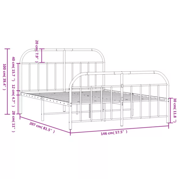 fehér fém ágykeret fej- és lábtámlával 140x200 cm