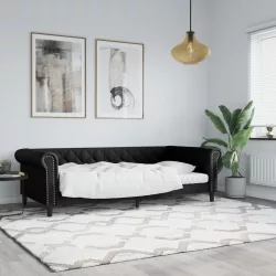 fekete műbőr kanapéágy 90 x 200 cm